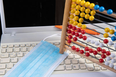 High angle view of laptop on table