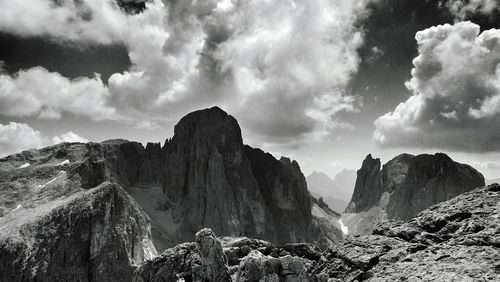 Scenic view of mountains against cloudy sky