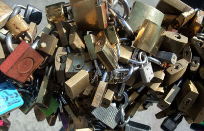 Full frame shot of padlocks on railing