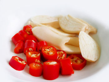 Close-up of chopped fruits in plate