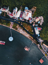 High angle view of river amidst buildings in city