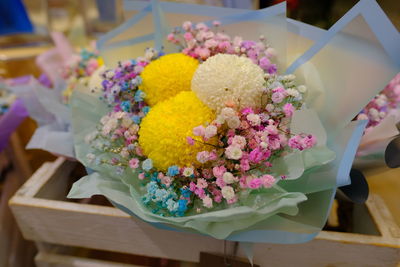 Close-up of flower bouquet on table