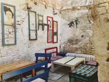 Empty chairs and tables at restaurant