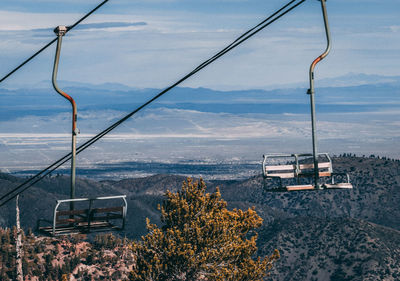 Overhead cable car against sky