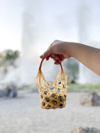 Close-up of hand holding food in basket