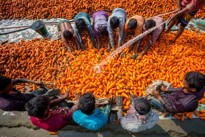 High angle view of people at market