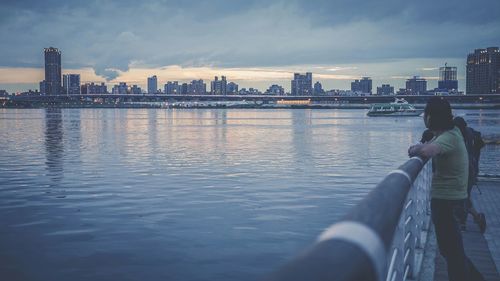 City skyline with river in background