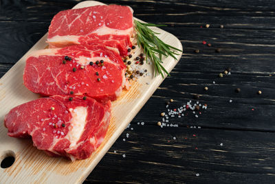 Close-up of ice cream on cutting board