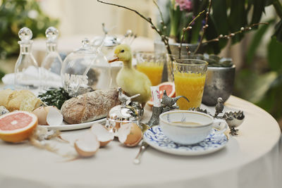 Breakfast arranged on table