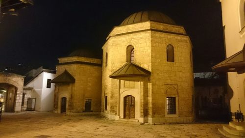 Illuminated building at night