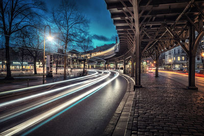 Light trails on road at night