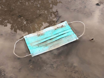 High angle view of umbrella on beach