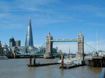 Suspension bridge over river