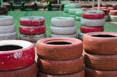 Stack of tires at playground