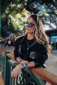 Young woman wearing sunglasses