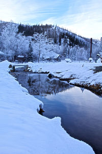 Scenic view of snow covered mountains