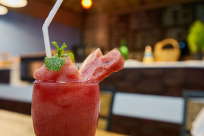 Close-up of drink in glass on table