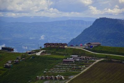 High angle view of townscape against sky