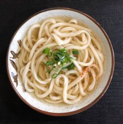 High angle view of noodles served in bowl