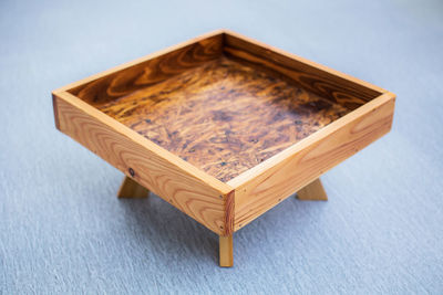 High angle view of table against blue sky