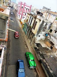 High angle view of street amidst buildings in city