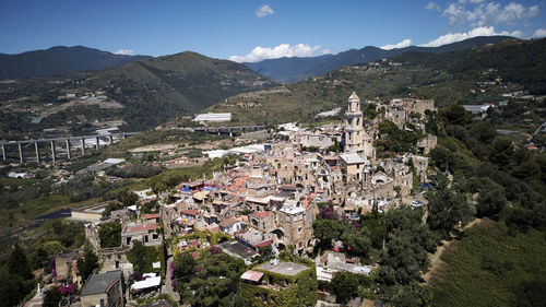 High angle view of townscape against sky