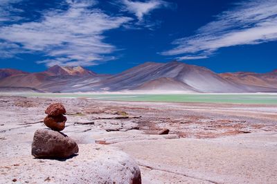 Scenic view of rock in desert against sky