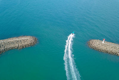 High angle view of ship in sea