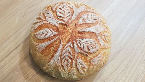 High angle view of bread on table