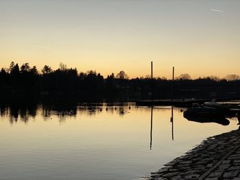 Scenic view of lake against sky during sunset