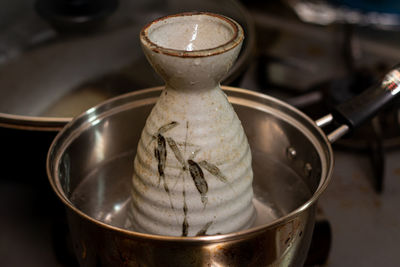 High angle view of coffee in container