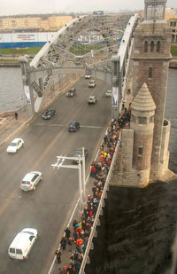 High angle view of cars moving on road