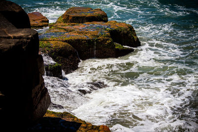 High angle view of rocks in sea