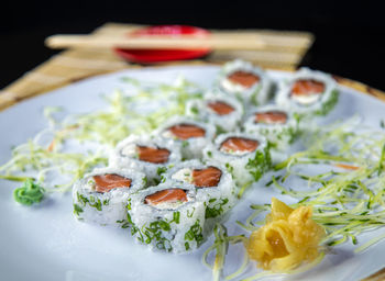 Close-up of served food in plate