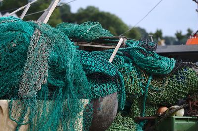 Close-up of fishing net on rope