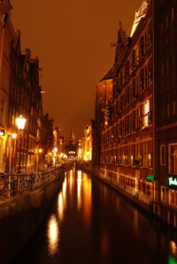 Illuminated buildings in city at night