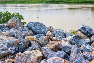 Rocks and stones in lake