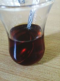 Close-up of tea in glass on table