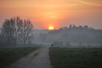 Scenic view of field against sky during sunset