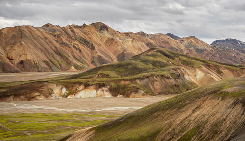 Scenic view of landscape and mountains against sky