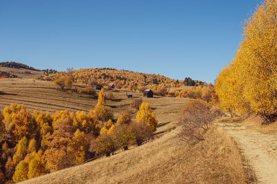Beautiful autumn landscapes in the romanian cindrel mountains, fantanele village, sibiu county