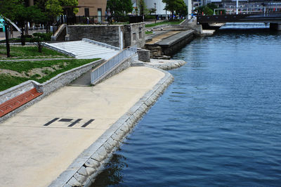 High angle view of swimming pool by river