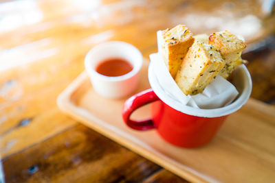 Close-up of served food in plate