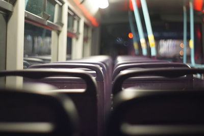 Close-up of seats in train