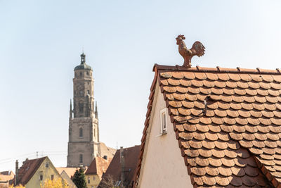 Low angle view of roof of medieval building against clear sky