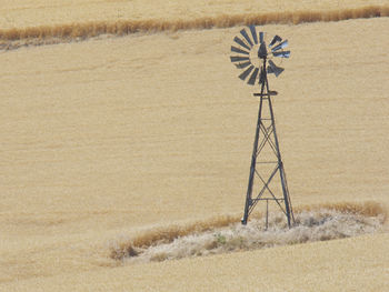 View of wind turbines on land