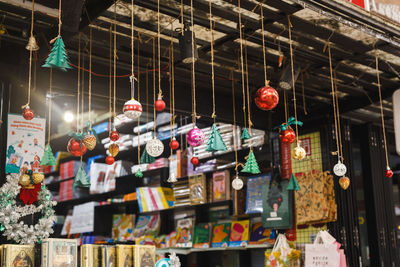 Low angle view of lanterns hanging in store