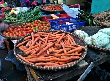 High angle view of vegetables for sale in market