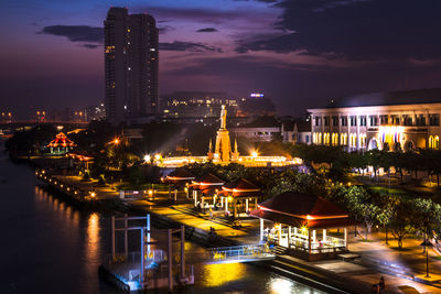 Illuminated buildings at night