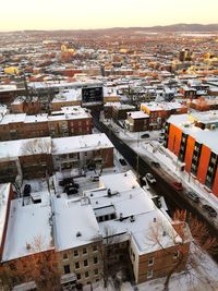 High angle view of townscape against sky during winter